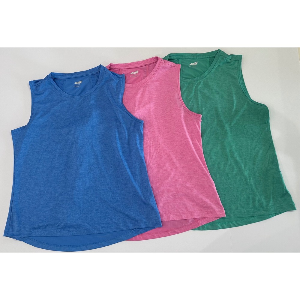 Avia Womens Activewear Tank Top Bundle 3 Pack Blue Pink Green Mesh Back Size M